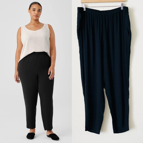 Eileen Fisher 1X Georgette 100% silk Crepe Tapered Pocketed...